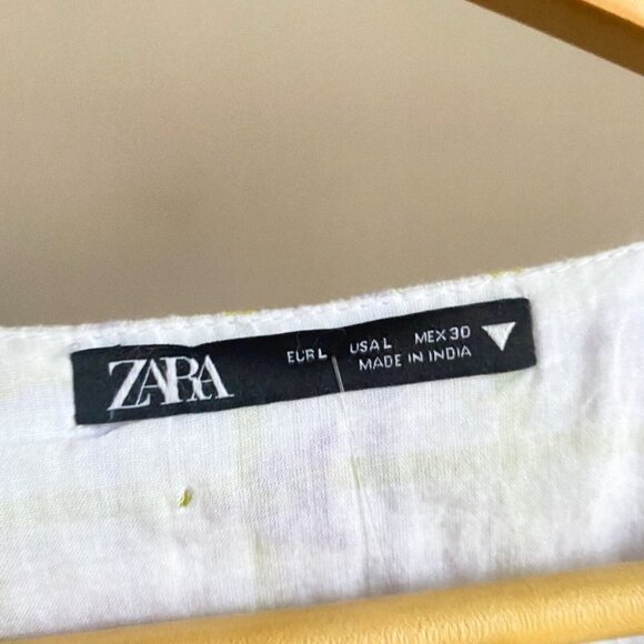 NWT Zara Gingham Floral Embroidered Gathered Puff Sleeve Mini Dress L - Picture 5 of 5